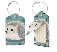 Cute Cartoon Hedgehog Luggage Tag for Suitcase PU Leather Suitcase Tag with Stainless Steel Loop and Address Card Baggage Tags Cute Bag Name Travel Tags ID Labels for Women Men 4 PCS