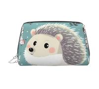 Cute cartoon hedgehog Makeup Bag for Women Cosmetic Bags Leather Travel Makeup Case Organizer Waterproof Make up Pouch Open Flat Toiletry Bag Portable Storage Pouch for Travelling, Silver, One Size