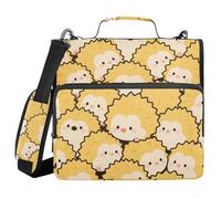 Cute Cartoon Hedgehog Yellow 1.5 Inch 3 Rings Binder with Extra Pockets with Strap Waterproof Portfolio Binder for Middle Student