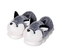 Cute Cartoon Husky Dog Plush Slippers Warm Fluffy House Slipper for Women and Men Winter Indoor Shoes Soft Cotton Footwear with Cozy Anti-Slip Thick Sole for Home Comfort