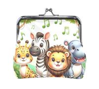 Cute Cartoon Jungle Animals Coin Purse Wallet with Snap Closure, Pu Leather Change Pouch for Women Men, Lightweight Wear Resistant Pouch for Purse