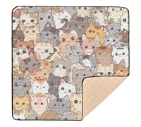 Cute Cartoon Kitten Soft Padded Baby Play Mat for Floor Washable Baby Crawling Mat for Babies Infants Toddlers, 50'' x 50''