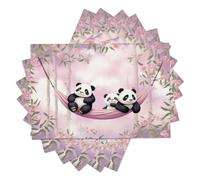 Cute Cartoon Linen Placemats Set of6 RectanglePanda Bamboo Forest Table Mats Heat-Resistant Washable Non-slip Place Mats for Party Home Kitchen Table Decoration, 45x30CM