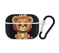 Cute Cartoon Lion AirPods Pro Case Cover with Keychain Ring PC Hard Shell Protective Case for AirPods Pro 2nd for Women Men Generation Easy Open Full Drop Protection Cover White-Style