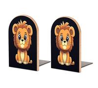 Cute Cartoon Lion Bookends for Shelves Wooden Book Stopper for Heavy Books Non-Slip Book Organizer Sturdy Wood Book Ends Modern Decorative Bookends Holder for Home Office 1 Pair