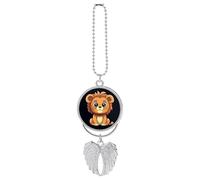 Cute Cartoon Lion Car Hanging Ornament Rear View Mirror Pendant Lucky Presents Hanging Ornament Funny Car Pendant for Office Auto Home Decoration Silver-style