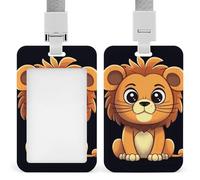 Cute Cartoon Lion Retractable ID Badge Holder with Lanyard - Vertical Badge Reel,Keychain Clip,Name Tag Id Card Holder Protector for Nurse Officer Teacher Security Staff Women Men
