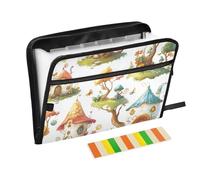 Cute Cartoon Little Cottages Large File Folders 13 Pockets A4 Letter Size with Zipper Closure for File Storage Organizer