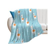 Cute Cartoon Llama 280GSM Bed Throw Cozy Flannel Knee Blanket for Sofa Couch Travel Napping