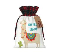 Cute Cartoon Llama Cactus Print Festive Plaid Gift Bag, Candy Bag, Drawstring Burlap Pouch For Holiday Presents Favor-M