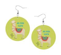 Cute Cartoon Llama Cactus Print Piercing Round Leather Earrings Set 1 Pair Stylish Leather Earrings Dangle Hoop For Women Jewelry Gifts