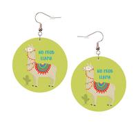 Cute Cartoon Llama Cactus Print Piercing Round Leather Earrings Set 1 Pair Stylish Leather Earrings Dangle Hoop For Women Jewelry Gifts