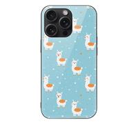 Cute Cartoon Llama Glass Back Mobile Phone Basic Cases Compatible with iPhone 15/15 Plus/15 Pro/15 Pro Max Anti-Scratch Covers