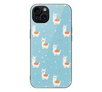 Cute Cartoon Llama Glass Back Mobile Phone Basic Cases Compatible with iPhone 15/15 Plus/15 Pro/15 Pro Max Anti-Scratch Covers