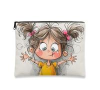 Cute Cartoon Makeup Bag, Adorable Girl Character Cosmetic Travel Pouch for Kids, Fun Portable Small Zipper Case, Birthday Gift Toiletry Organizer, Yellow, 7x9 Inch, Girl Character