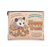 Cute Cartoon Makeup Bag, Opossum Happy Trash Cosmetic Travel Pouch for Women, Portable Small Canvas Zipper Organizer, Everyday Use, Peach, 7x9 Inch, Opossum