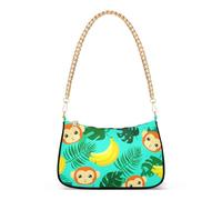 Cute Cartoon Monkey Banana Green Evening Bags Purse Women Tote Handbag Painting Lady One Shoulder Bag Zipper Closure