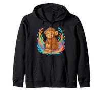 Cute Cartoon Monkey With Colorful Swirls Zip Hoodie