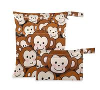 Cute Cartoon Monkey Zippered Laundry Bag 2 Pack Travel Essentials for Babies with Handles for Pool