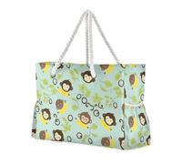 Cute Cartoon Monkeys Bananas Sandproof Sturdy Tote Bag with side pocketes Bags And Totes for beach&school&work