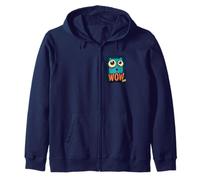 Cute Cartoon Monster with Big Eyes Saying WOW Zip Hoodie