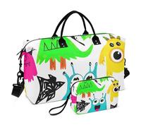 Cute Cartoon Monsters Bright Duffel Bags for Traveling & Make up Pouch Set, Design Women Overnight Traveling Bags Gym Duffle Bag