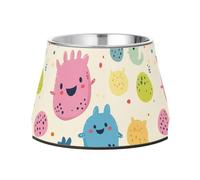 Cute Cartoon Monsters Dogs Water Bowl with Stand Stainless Steel Pets Feeding Bowl for Small Pet Slow Down Eating