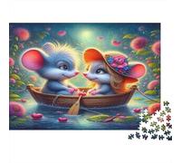 Cute Cartoon Mouse 1000 Piece Jigsaw Puzzle Paper for Adults Romantic Lake Night Scene Focus and Relax Family Interaction Home Decor Gift 38x26cm/1000pcs