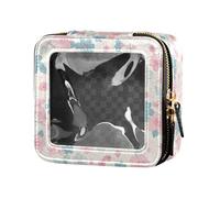 Cute Cartoon Newborns Rabbit Bear Candy Donut Bubble Milk Leather Clear Small Makeup Bag Skin Care Cosmetic Organizer Case for Women Girls, Cherry Blossoms, One Size