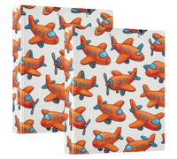 Cute Cartoon Orange Airplanes Three Ring Binder, Flexible D Ring Binders with Pockets, 3 Ring Binders for School, College, Office