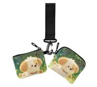 Cute Cartoon Orange Dog Women's Coin Pouches Card Holder Large Capacity Identity Card Protector with Zipper Coin Pocket for Ladies 2 Packs