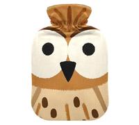 Cute Cartoon Owl Big Eyes Brown hot-Water Bottle with Soft Cover, 2L Warm Compress for Pain Relief