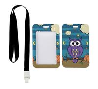 Cute Cartoon Owl ID Badge Holder with Black Lanyard, Card Lanyard Holder, Vertical ID Cards Protector for Staff, Vertical Cards Protector for Student, Nurse Essentials Bus Driver Accessories