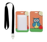 Cute Cartoon Owl ID Badge Holder with Black Lanyard, Card Lanyard Holder, Vertical ID Cards Protector for Work, Vertical Name Badges Protector for Nurse, Nurse Essentials Delivery Driver Accessories
