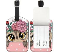 Cute Cartoon Owl Suitcase Tag, Pu Leather Baggage Tags with Privacy Protection Cover, Luggage Tag Portable Suitcase Bags Labels Marker, Men Women Holiday Accessories, Funny Gifts for Men
