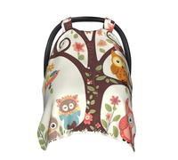 Cute Cartoon Owl Tree Flowers and Squirrel Baby Car Seat Canopy Cover, Multi Use Breathable Nursing Breastfeeding Covers for Mom Soft Stroller Sun Shade Newborn Shower Gift