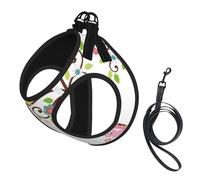 Cute Cartoon Owl Tree Flowers And Squirrel Printing Dog Summer Harness With Leash Set,Adjustable And Reflective Step-In Puppy Pet Vest Harnesses