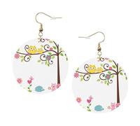 Cute Cartoon Owl Tree Flowers And Squirrel Trendy Leather Earrings For Women Dangle 1 Pair Lightweight Printed Piercing Earrings Jewelry Gifts For Women Girls