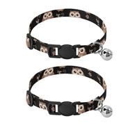 Cute Cartoon Owls Floral Black Small Dog Collar with Bell 2 Pack Small Dog Collar Adjustable Length 10.6" to 17.1"