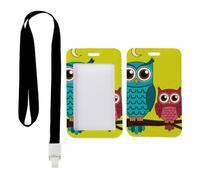 Cute Cartoon Owls ID Badge Holder with Black Lanyard, Travel Pass Holder, Vertical Cards Protector for School, Vertical Name Badges Protector for Paramedic, Nurse Essentials Bus Driver Accessories