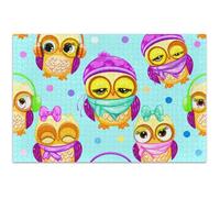 Cute Cartoon Owls Teal Blue Jigsaw Puzzles 500 Pieces for Adult Family White Elephant Gifts Hard Large Puzzle Flower Animal Painting, 20.5x14.9 Inch