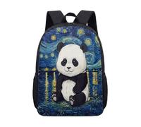 Cute Cartoon Panda Backpack 17 Inch Animal Print School Bag Green Bamboo Pattern Illustration Daypack for Kids Teens (09)