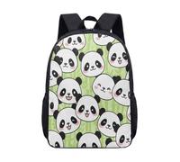 Cute Cartoon Panda Backpack 17 Inch Animal Print School Bag Green Bamboo Pattern Illustration Daypack for Kids Teens (01)
