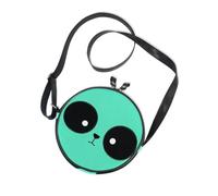 Cute Cartoon Panda Big Eyes Teal Round Black Crossbody Bags Womens Practical with Adjustable Strap Women's Shoulder Handbags Date Canvas Messenger Purse
