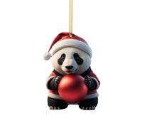 Cute Cartoon Panda Christmas Pattern Print Hanging Home Tree Pendant Christmas Tree Pendant Home Decoration Window Sill Car Backpack White Elephant Gift Stained Glass Hanger Chain (One Size)