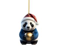 Cute Cartoon Panda Christmas Pattern Print Hanging Home Tree Pendant Christmas Tree Pendant Home Decoration Window Sill Car Backpack White Elephant Gift Stained Glass Hanger Chain (B, One Size)