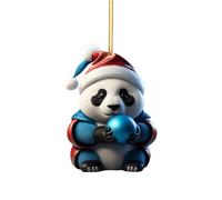 Cute Cartoon Panda Christmas Pattern Print Hanging Home Tree Pendant Christmas Tree Pendant Home Decoration Window Sill Car Backpack White Elephant Gift Chimney Decorations Garland (E, One Size)