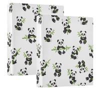 Cute Cartoon Pandas White 3 Ring Binder, D Ring Binder with Clipboard Large 3 Binders for School, College, Office (2 Pack)