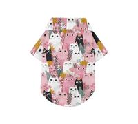 Cute Cartoon Paradise Cat Pink Summer Dog Shirt Button Up Soft, Lightweight, and Breathable Short Sleeve Pet T-Shirt Puppy Clothes Perfect for Everyday Wear, and Photoshoots L-5XL