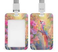 Cute Cartoon Parrot on A Branch ID Badge Holder Retractable Clip Card Holder Card Protector Name Badge Name Tag for Work Office Doctor Nurse